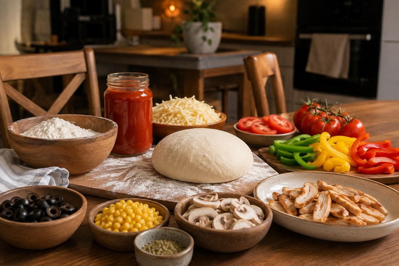 دليل شراء مقاضي البيتزا المنزلية للعائلة السعودية: عجينة، صوص، جبن، إضافات، وتنظيم الوجبة