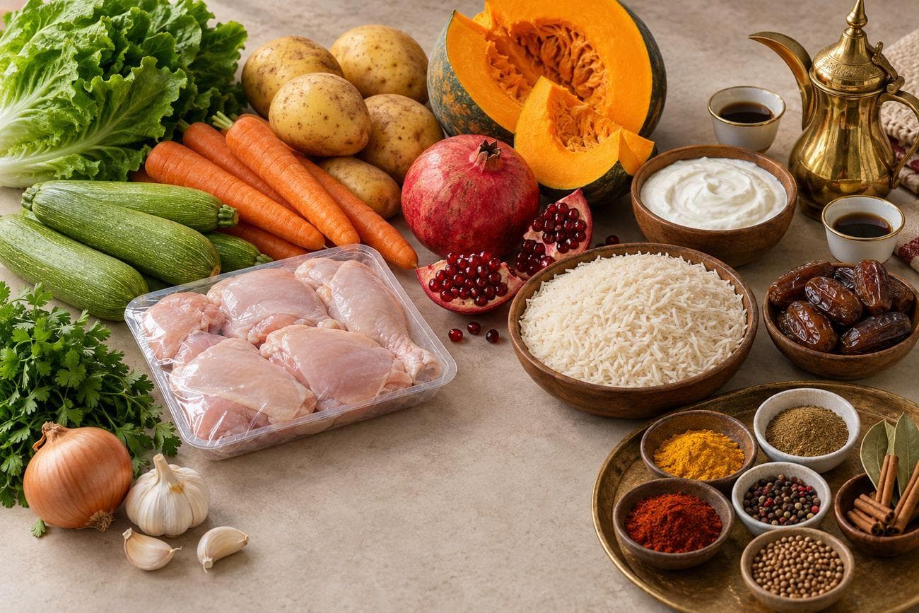 مقاضي عزومة خريفية صغيرة مرتبة قبل الطبخ