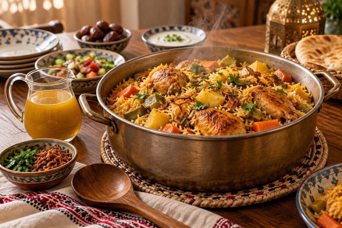 وجبة أرز منزلية ساخنة مع إبريق مرق صغير